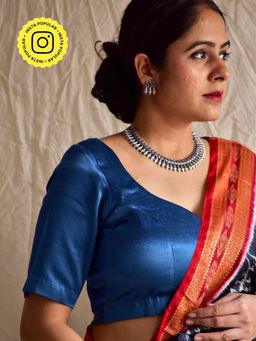 Sundarii - Aasma Blue Mashru Silk Solid Blouse
