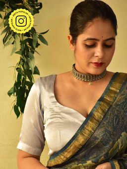 Sundarii - Goose Grey Mashru Silk Solid Blouse
