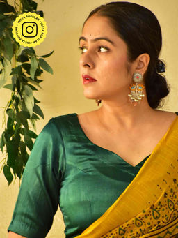 Sundarii - Kumari Green Mashru Silk Solid Blouse