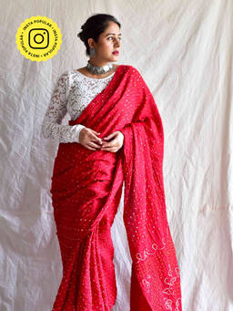 Sundarii - Laal Mirch Bandhej with Unstitched Blouse