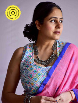 Sundarii - Blue Water Lily Stitched Blouse