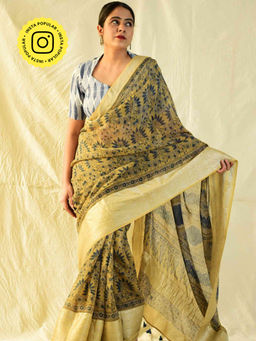 Sundarii - Sharbat Ajrakh Handloom Kota Doria Zari Border Saree with Unstitched Blouse