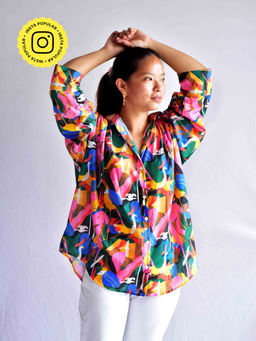 Sundarii - Flowerpecker Printed Oversized Shirt