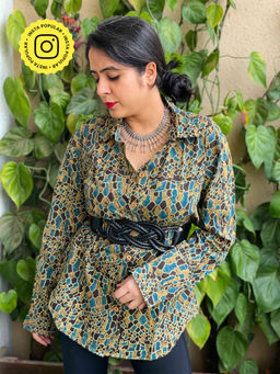 Sundarii - Cracker Ajrakh Hand Block Printed Shirt