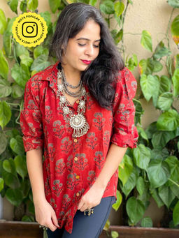 Sundarii - Dragon Ajrakh Hand Block Printed Shirt
