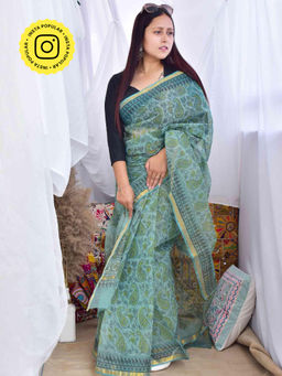 Sundarii - Suma - Dabu Kota Doria Saree with Unstitched Blouse