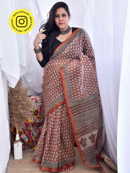 Sundarii - Libas - Dabu Kota Doria Saree with Unstitched Blouse