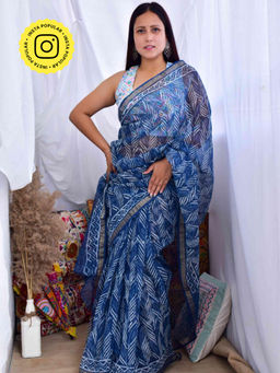 Sundarii - Ambar - Dabu Kota Doria Saree with Unstitched Blouse