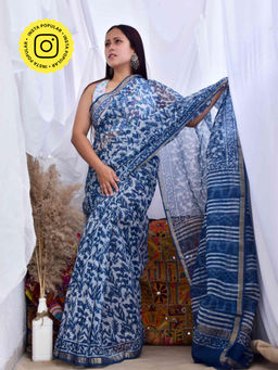 Sundarii - Mayur - Dabu Kota Doria Saree with Unstitched Blouse