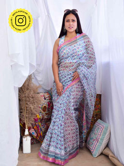Sundarii - Kamal - Dabu Kota Doria Saree with Unstitched Blouse