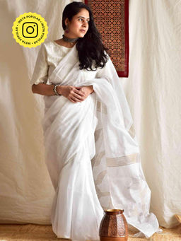 Sundarii - Snowflake - Sequin Jamdani Pallu Saree with Unstitched Blouse