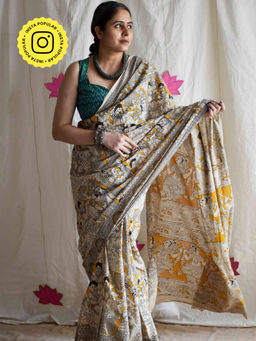 Sundarii - Manav Kalamkari Printed Saree with Unstitched Blouse