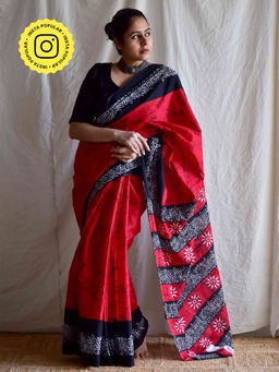 Sundarii - Batik Dabu Printed Cotton Saree with Unstitched Blouse