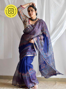 Sundarii - Dilkash Dabu Kota Printed Doria Saree with Unstitched Blouse