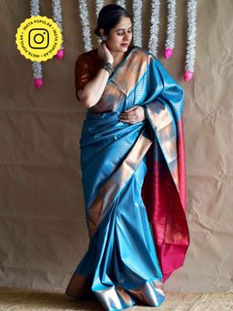 Sundarii - Blue Mukta Silk Brocade Handloom Saree with Unstitched Blouse