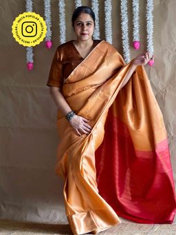 Sundarii - Gold Miland Silk Brocade Handloom Saree with Unstitched Blouse