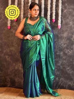 Sundarii - Minty Gloss Tissue Saree with Unstitched Blouse