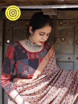Sundarii - Ajrakh Patchwork Kutch Mirror Work Stitched Blouse