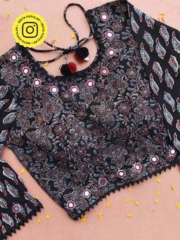 Sundarii - Ajrakh Hand Block Kutch Mirror Work Stitched Blouse