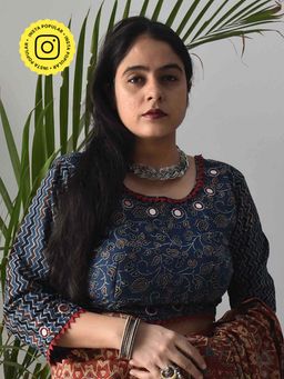 Sundarii - Ajrakh Hand Block Kutch Mirror Work Stitched Blouse