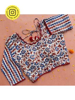 Sundarii - Ajrakh Hand Block Kutch Mirror Work Stitched Blouse