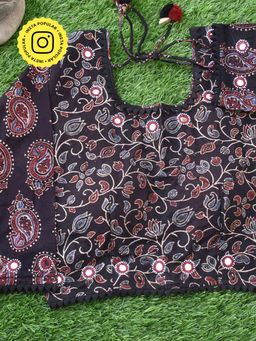 Sundarii - Black Ajrakh Hand Block Kutch Mirror Work Stitched Blouse