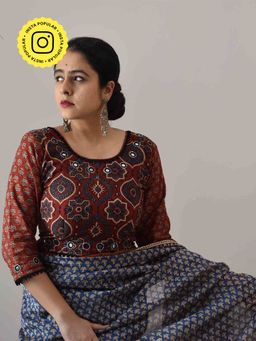 Sundarii - Bloom Ajrakh Hand Block Kutch Mirror Work Stitched Blouse