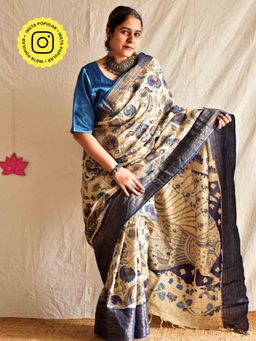 Sundarii - Morni Kalamkari Printed Silk Zari Saree with Unstitched Blouse