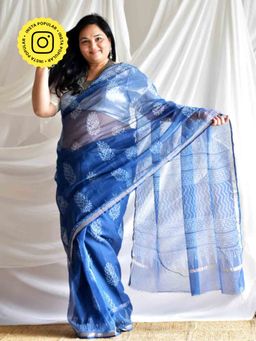 Sundarii - Blue Godavari Kota Doria Saree with Unstitched Blouse