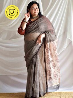 Sundarii - Black Miskeen Kota Doria Saree with Unstitched Blouse