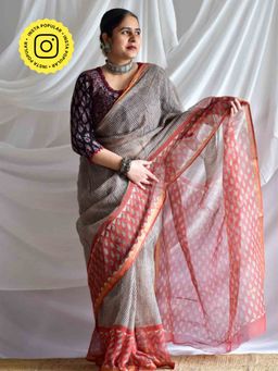 Sundarii - Maroon Neena Kota Doria Saree with Unstitched Blouse