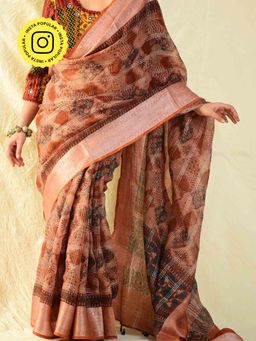 Sundarii - Maroon Kismat Ajrakh Handloom Kota Doria Saree with Unstitched Blouse
