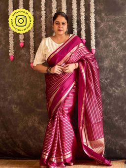 Sundarii - Sajni - Chanderi Silk Pink Saree with Unstitched Blouse