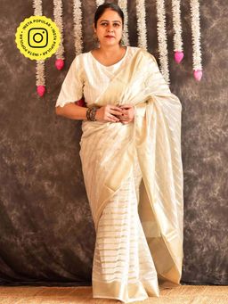 Sundarii - Reet - Chanderi Silk Ivory Saree with Unstitched Blouse
