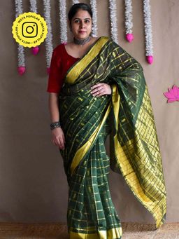 Sundarii - Taal- Venkatagiri Handloom Zari Boota Green Saree with Unstitched Blouse
