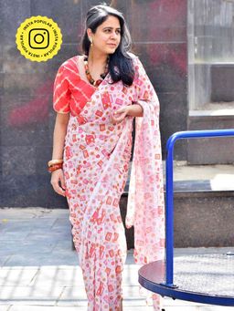 Sundarii - Pink Vintage Vibes Georgette Saree