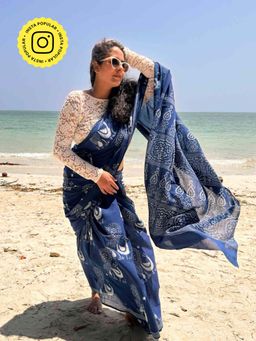 Sundarii - Plume Blue Mul Cotton Saree with Unstitched Blouse