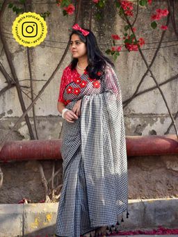 Sundarii - Boho Gamcha Mul Cotton Saree