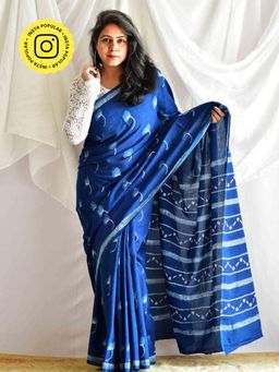 Sundarii - Poppy Blue Mul Cotton Saree with Unstitched Blouse