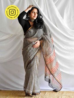Sundarii - Malang Kota Doria Saree with Unstitched Blouse