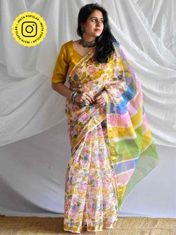 Sundarii - Flora Kota Doria Saree with Unstitched Blouse
