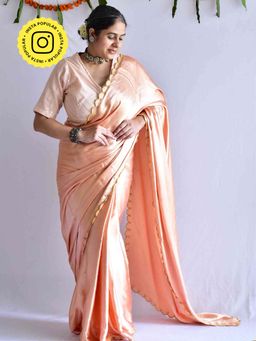 Sundarii - Peach Mode - Solid Mashru Silk Saree with Unstitched Blouse