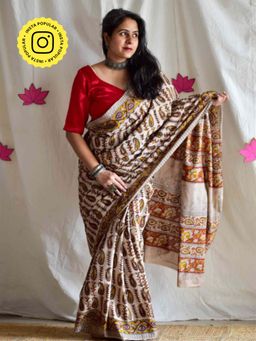Sundarii - Imli - Kalamkari Printed Saree with Unstitched Blouse
