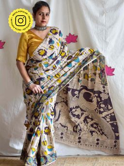 Sundarii - Padma - Kalamkari Printed Saree with Unstitched Blouse