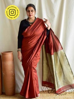 Sundarii - Maroon Earthen Soul Dual Shaded Cotton Saree with Unstitched Blouse