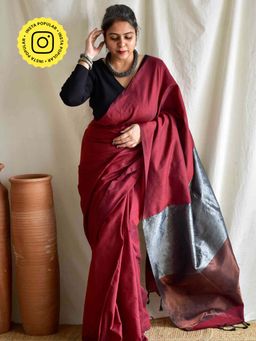 Sundarii - Wine Leela Dual Shaded Cotton Saree with Unstitched Blouse