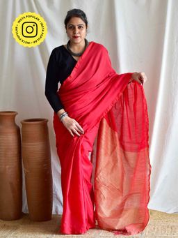 Sundarii - Pink Fiery Dual Shaded Cotton Saree with Unstitched Blouse