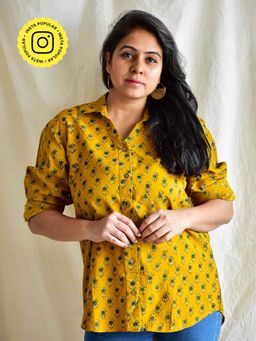 Sundarii - Yellowstone Ajrakh Printed Cotton Yellow Shirt