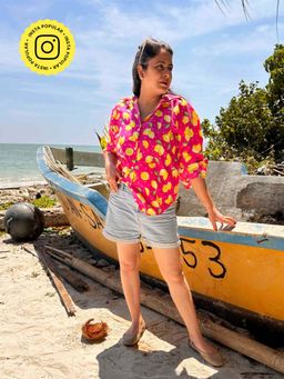 Sundarii - Robin Printed Cotton Oversized Pink Shirt