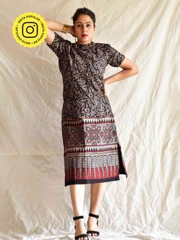 Sundarii - Black Beauty - Ajrakh Hand Block Printed Skirt With Top (Set of 2)